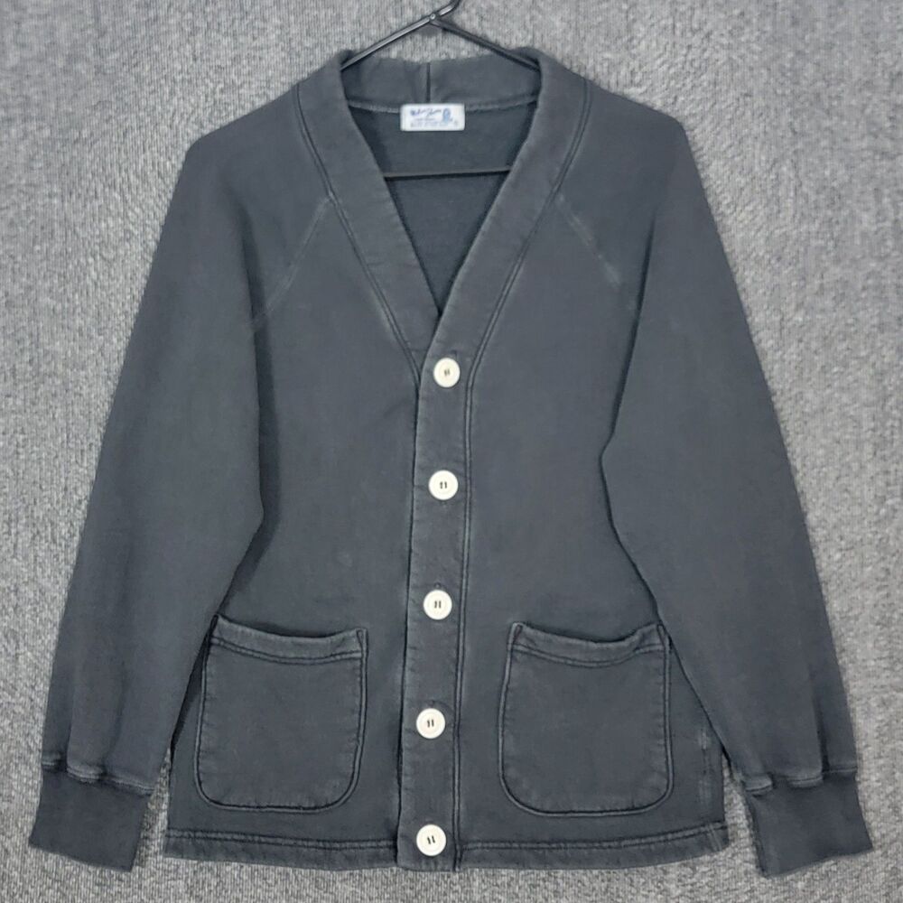 Vintage Velva Sheen Cardigan Mens Small Black Sweater Casual Logo USA Made